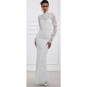 V Chapman White Jules Turtleneck Lace Bride Wedding Maxi Dress NWT 12 Read Desc.